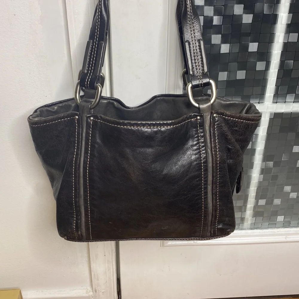 💕 Luana Italian leather large black top handle satchel bag 💕